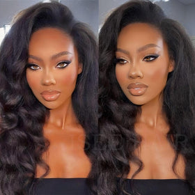 ISEE 3-in-1 half wig kinky straight 22in outer view for effortless everyday wear.