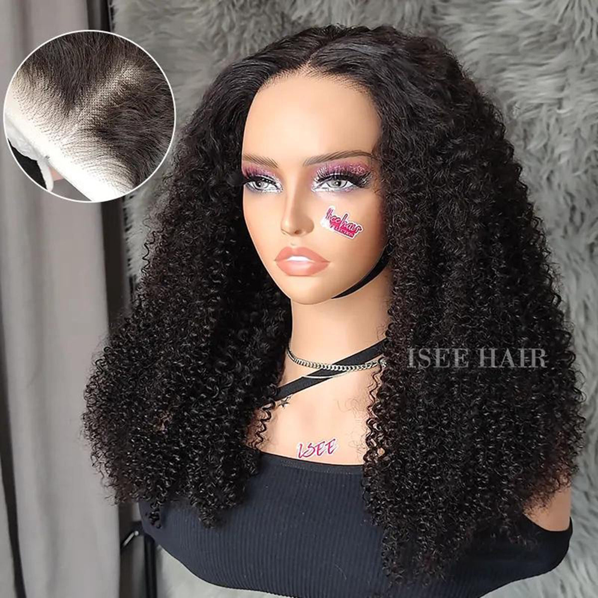 ISEE Afro curly wig human hair texture soft and natural-looking