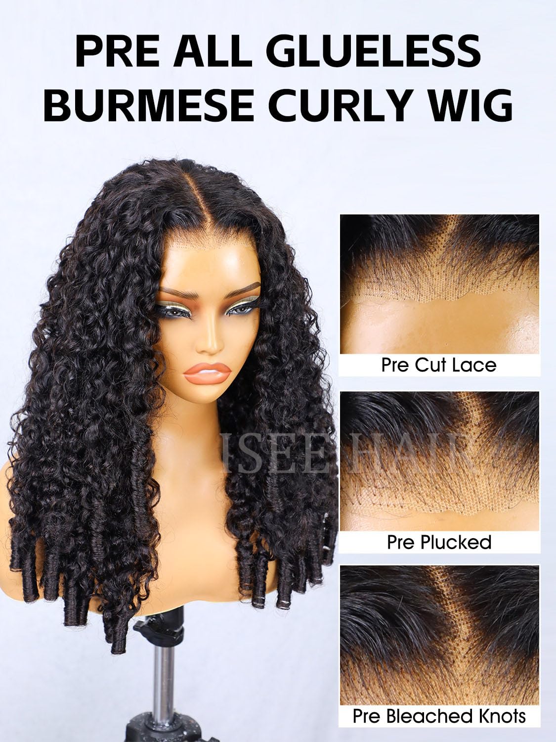 ISEE Burmese curly wig pre-plucked hairline for seamless look