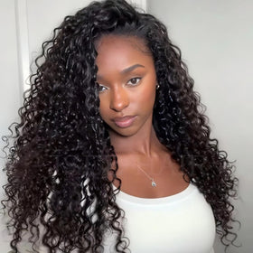 ISEE half wig water wave front view with seamless hairline for natural blending.