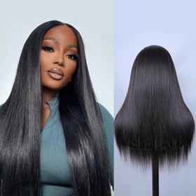 ISEE Half Wig Yaki Straight flip-over wear demonstrates quick hassle-free styling.