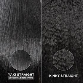ISEE Half Wig Yaki Straight Invisifit strap secures comfortable daily wear.