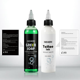 ISEHERI hypoallergenic green soap bottle offers mild skin prep.