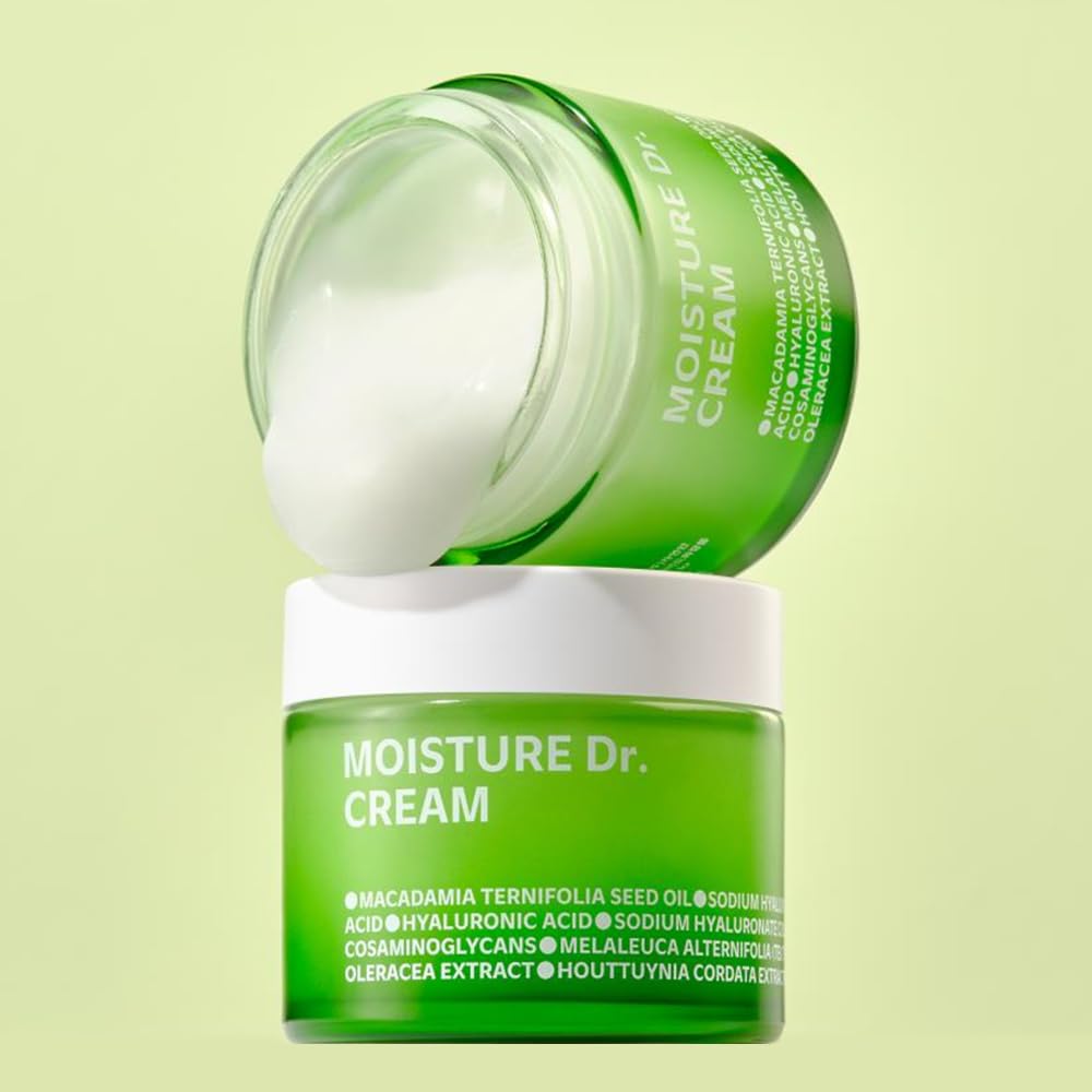 ISOI Moisture Dr. Soothing Cream on the face shows calming hydration and glow.