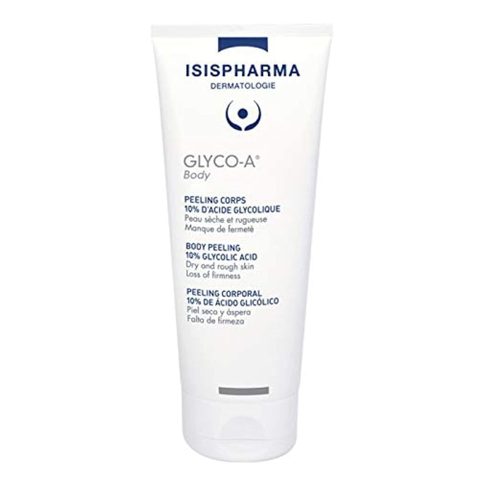 IsisPharma Glyco-A Body Peeling bottle; exfoliation and hydration benefits.