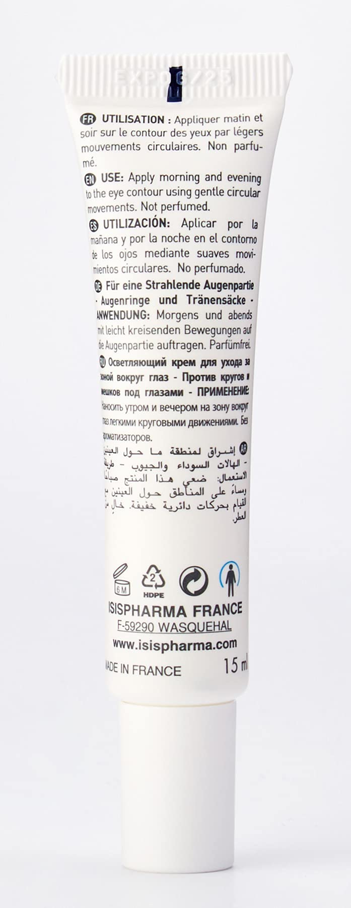 IsisPharma Neotone Eye Contour cream swatch on skin for quick absorption.
