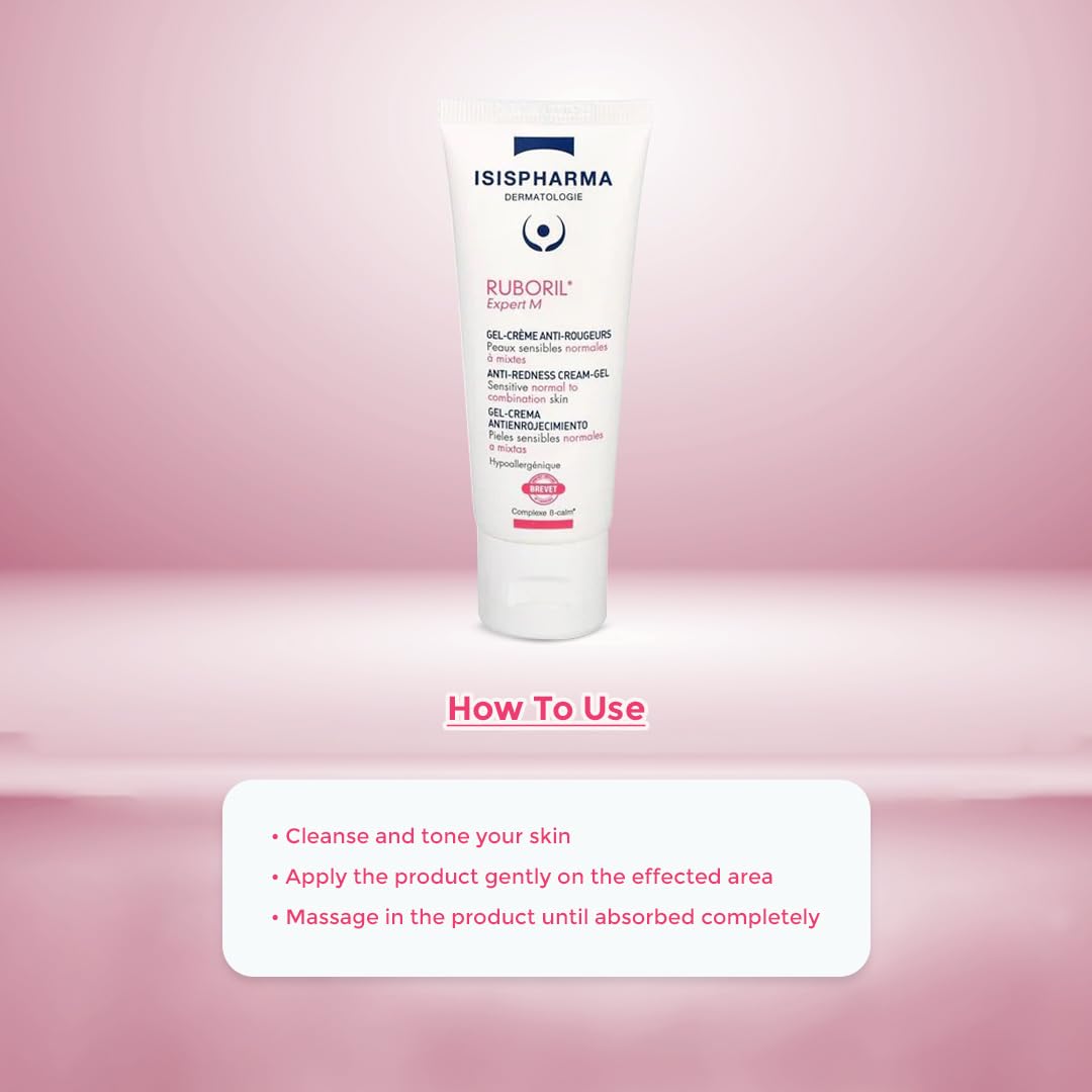 IsisPharma Ruboril Expert M swatch on skin demonstrating quick-absorbing, non-greasy coverage