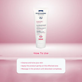 IsisPharma Ruboril Expert M swatch on skin demonstrating quick-absorbing, non-greasy coverage