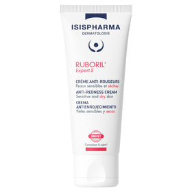 IsisPharma Ruboril Expert S anti-redness cream bottle close-up, lightweight formula for sensitive skin.