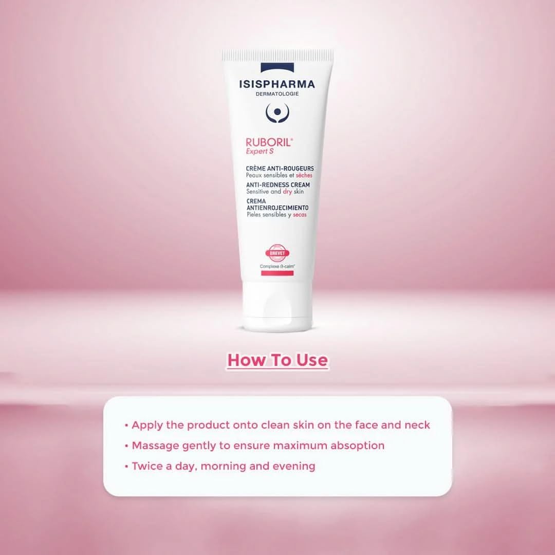 IsisPharma Ruboril Expert S packaging display showing 30ml tube for daily care.