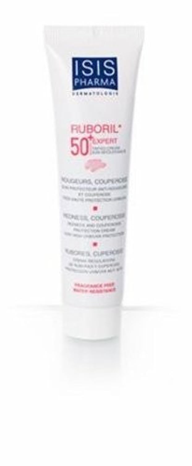 IsisPharma Ruboril Expert SPF 50+ bottle with tinted anti-redness formula for sensitive skin