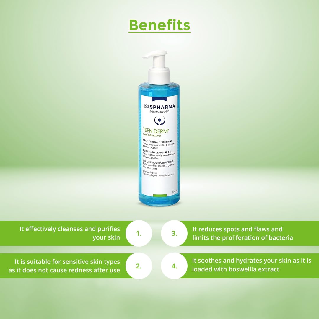 IsisPharma Teen Derm Gel Sensitive texture closeup showing smooth gel for teen sensitive skin