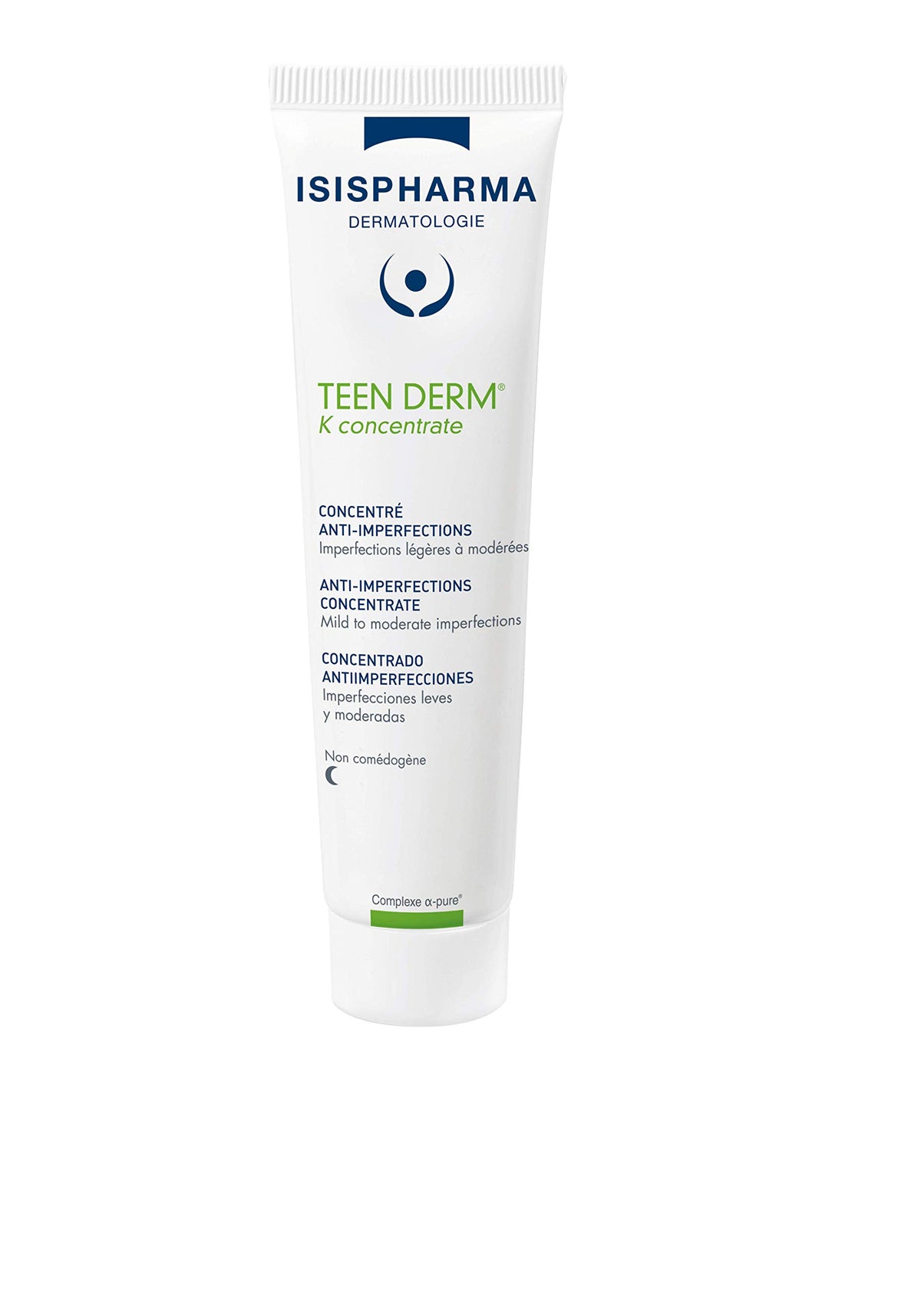 IsisPharma Teen Derm K Concentrate bottle shows lightweight serum for clearer, matte skin.