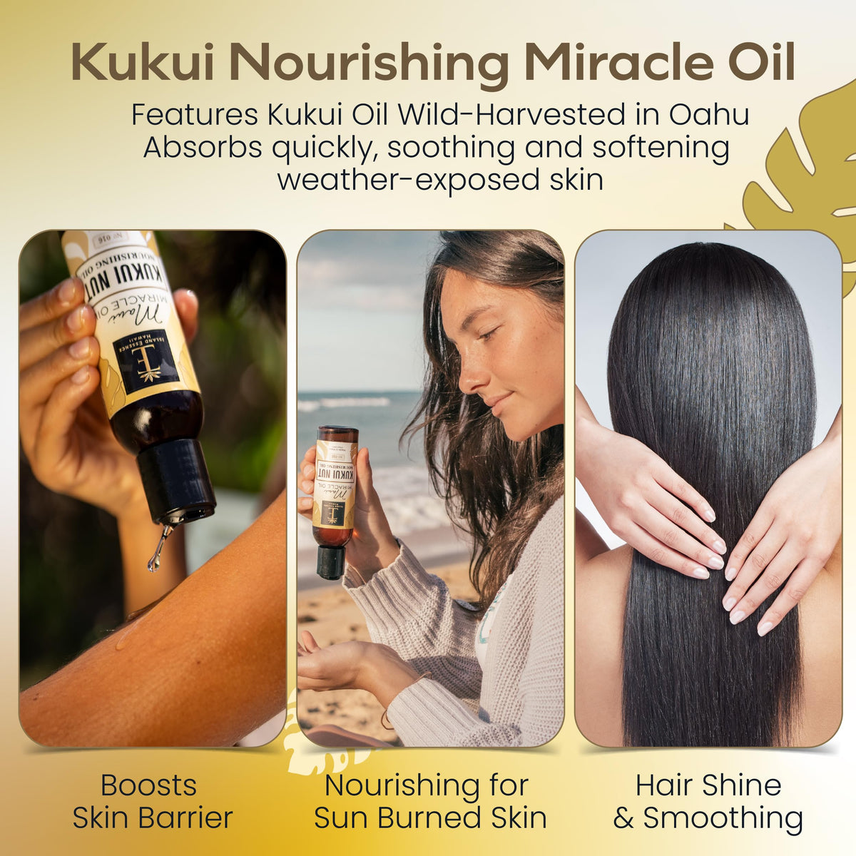 Island Essence Maui bottle label displaying heritage and kukui oil