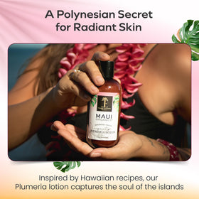 Creamy Island Essence Plumeria Lotion texture shows smooth finish on skin