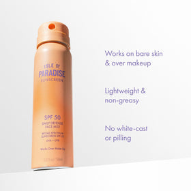 Isle of Paradise Daily Defense Face Mist SPF 50 spray application for quick refresh and even coverage