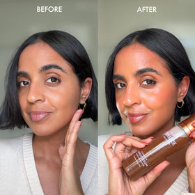 Isle of Paradise setting spray mist application shows flawless makeup priming effect