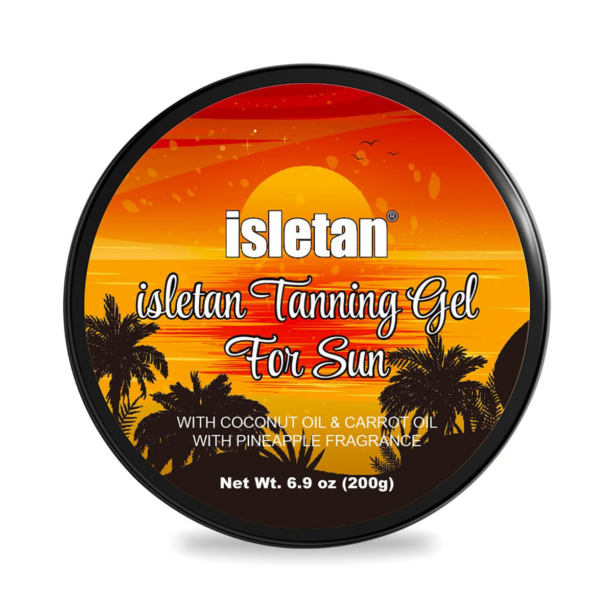 isletan pineapple tanning gel bottle ready for outdoor sun and tanning bed use, promotes natural glow