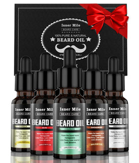 ISNER MILE beard oil kit sandalwood bottle pour, classic fragrance for daily grooming.