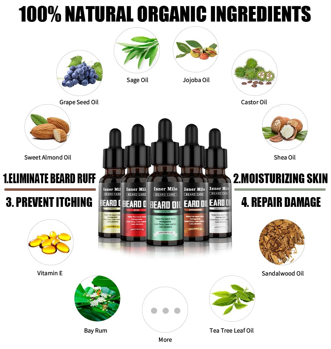 ISNER MILE beard oil kit vanilla bottle pour, relaxing aroma and soft beard.