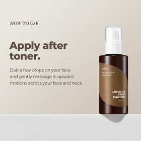 IsNtree Green Tea Fresh Emulsion application on skin for balanced moisture