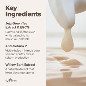 IsNtree Green Tea Fresh Emulsion ingredients illustration highlights Jeju green tea extract