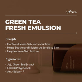 IsNtree Green Tea Fresh Emulsion pump demonstrates lightweight hydration for skin