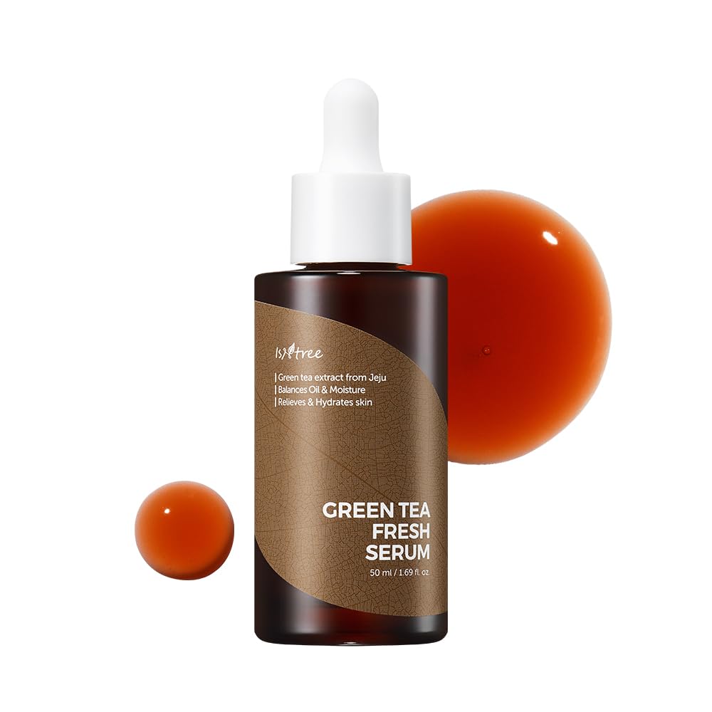 ISNTREE Green Tea Fresh Serum bottle for lightweight hydration and balanced skin.
