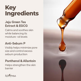 ISNTREE Ingredients label highlights EGCG, Panthenol, and Allantoin.
