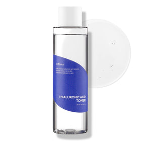 IsNtree Hyaluronic Acid Toner bottle closeup showing clear hydration benefits for dry skin