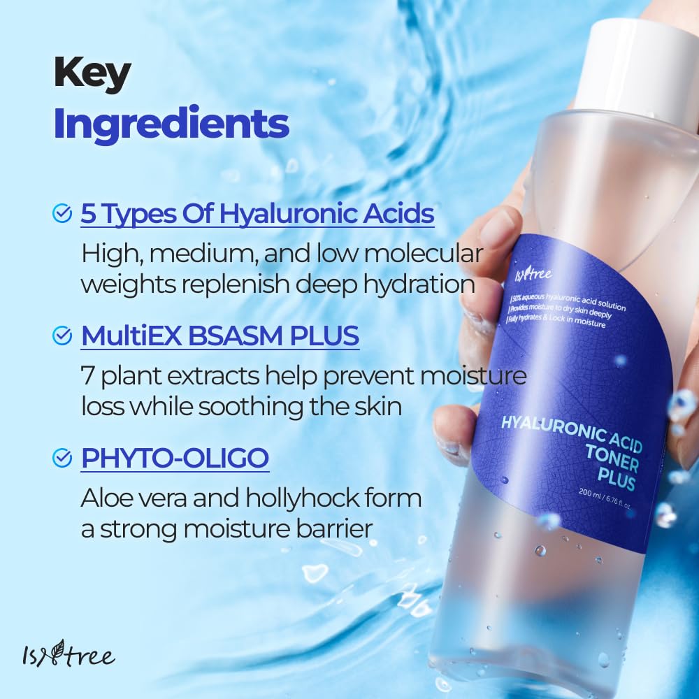 IsNtree Hyaluronic Acid Toner applied on skin for a fresh glow