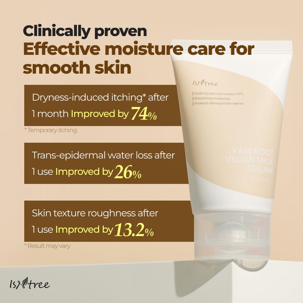 IsNtree Yam Root Vegan Milk Cream side profile of compact bottle.