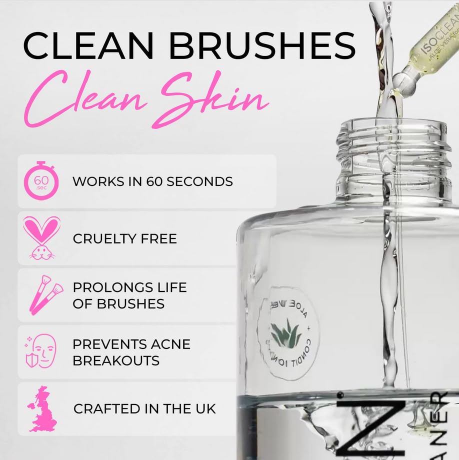 Isoclean makeup brush cleaner bottle label clearly shows ingredients and vegan, cruelty-free promise
