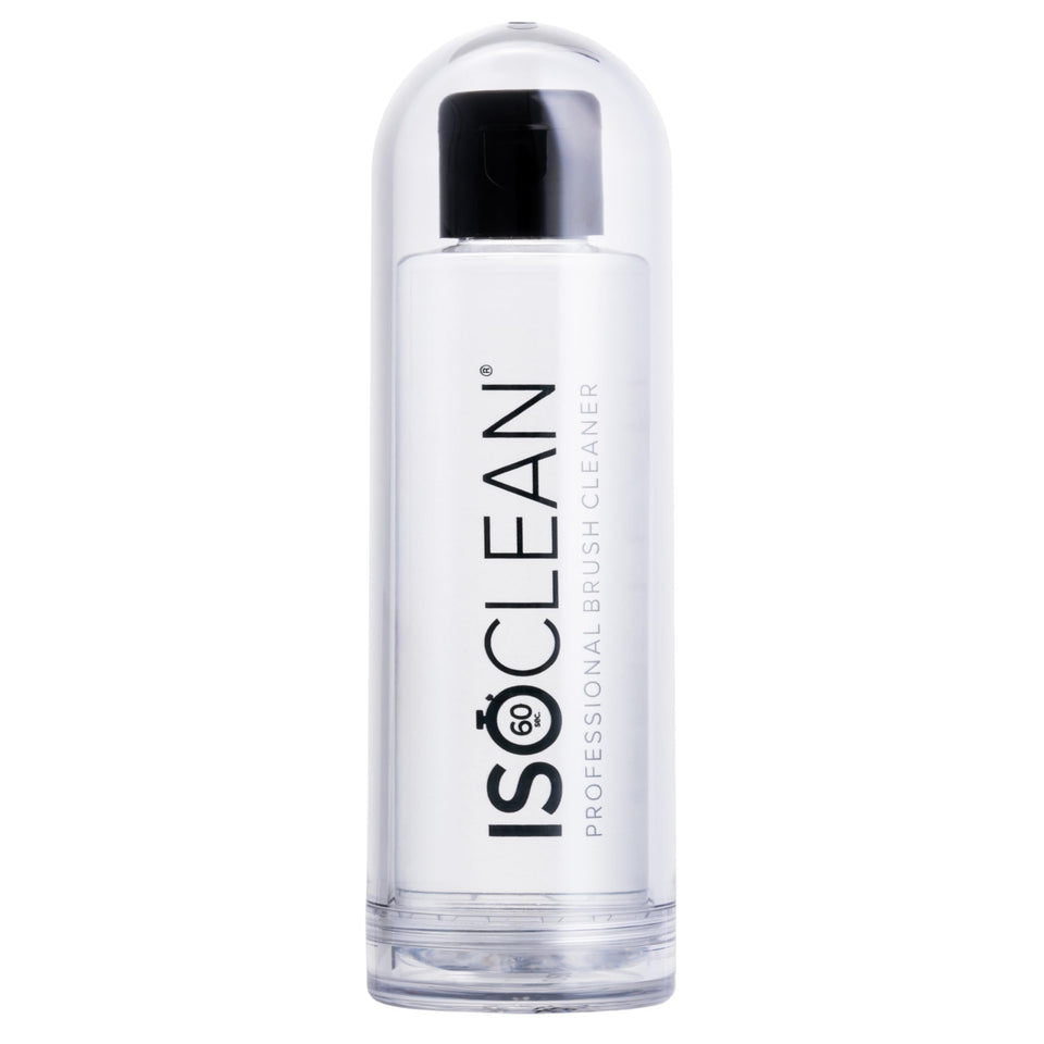 Isoclean Makeup Brush Cleaner bottle pour demonstrates easy dispensing for quick cleaning