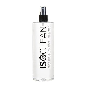 Isoclean makeup brush cleaner with spray top for quick hygienic cleansing after makeup sessions