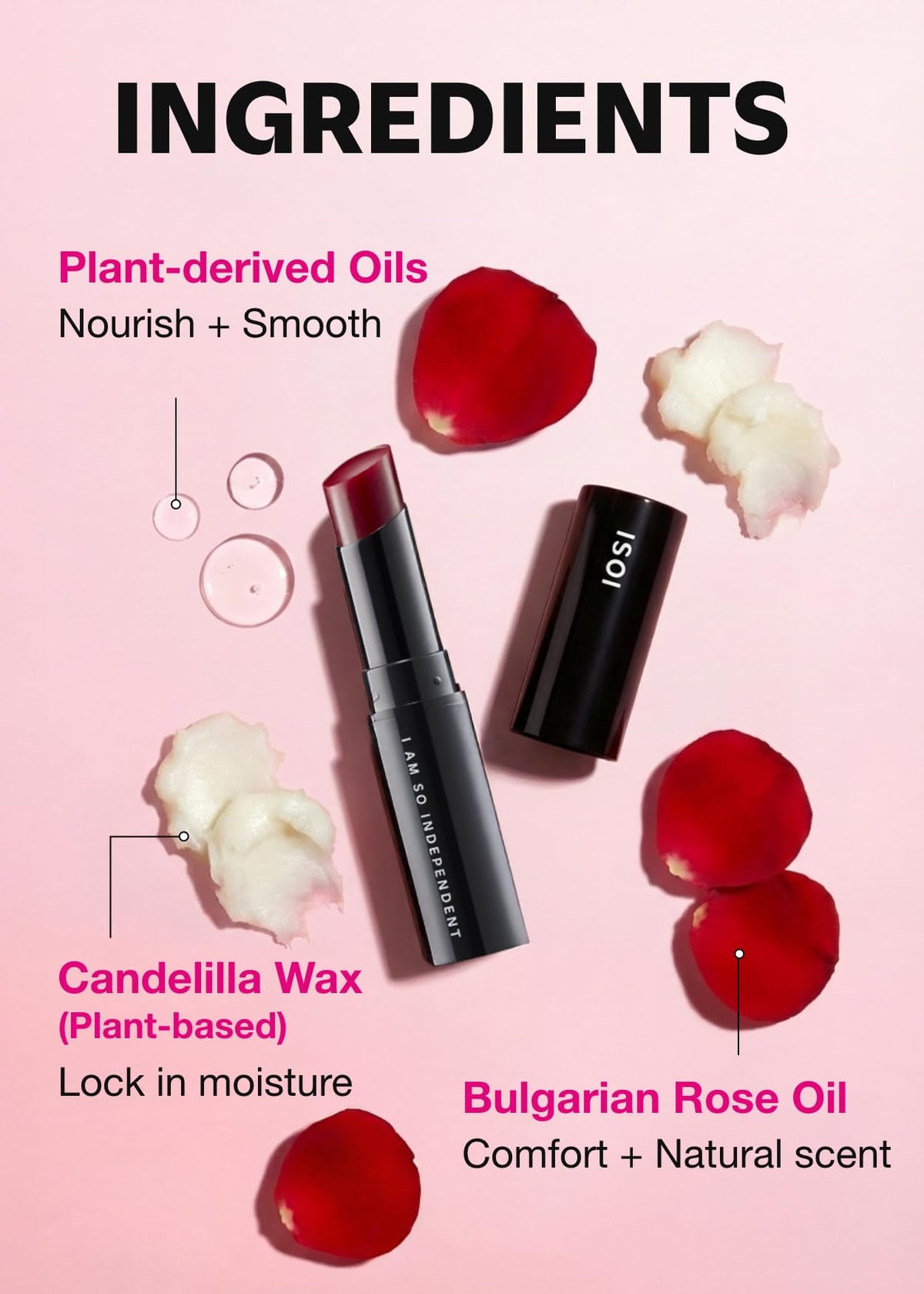 ISOI Bulgarian Rose Lip Treatment Balm natural tint on lips enhances color subtly.