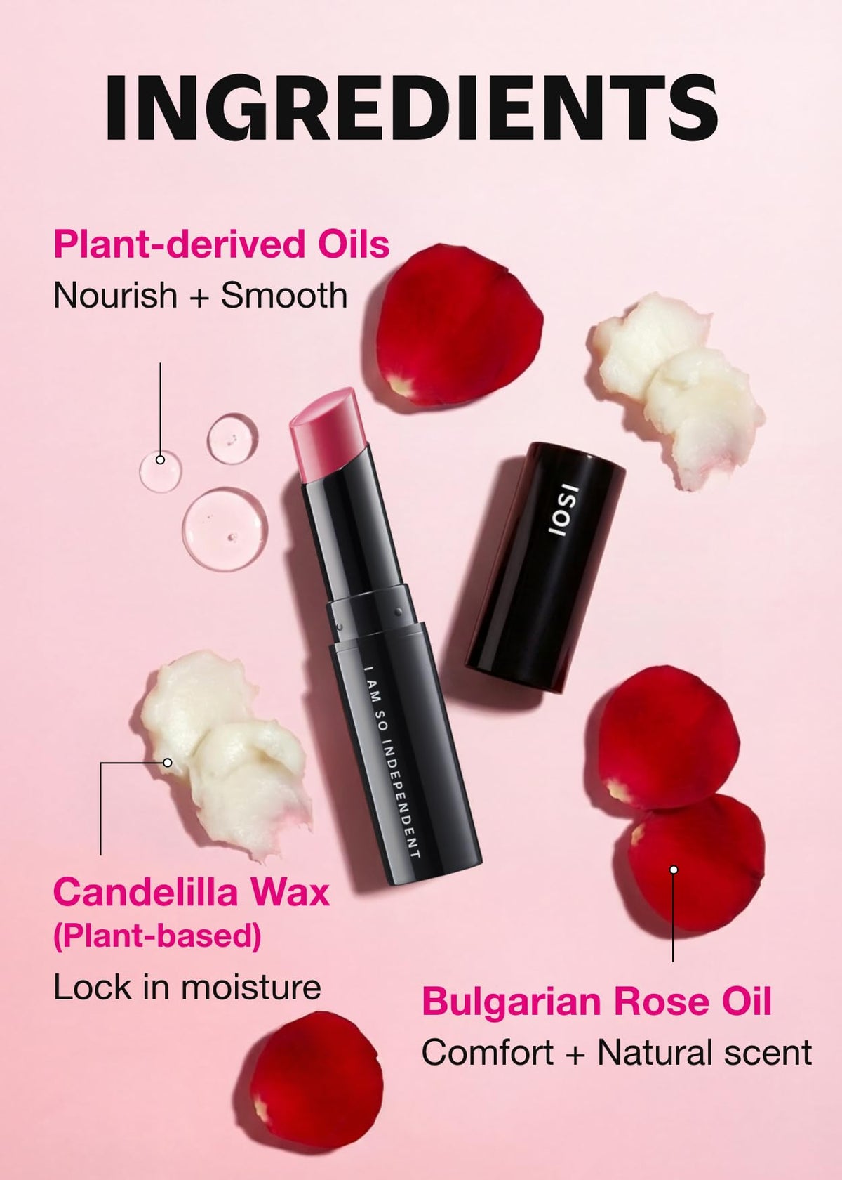 Close-up of hydrated lips after applying ISOI balm.