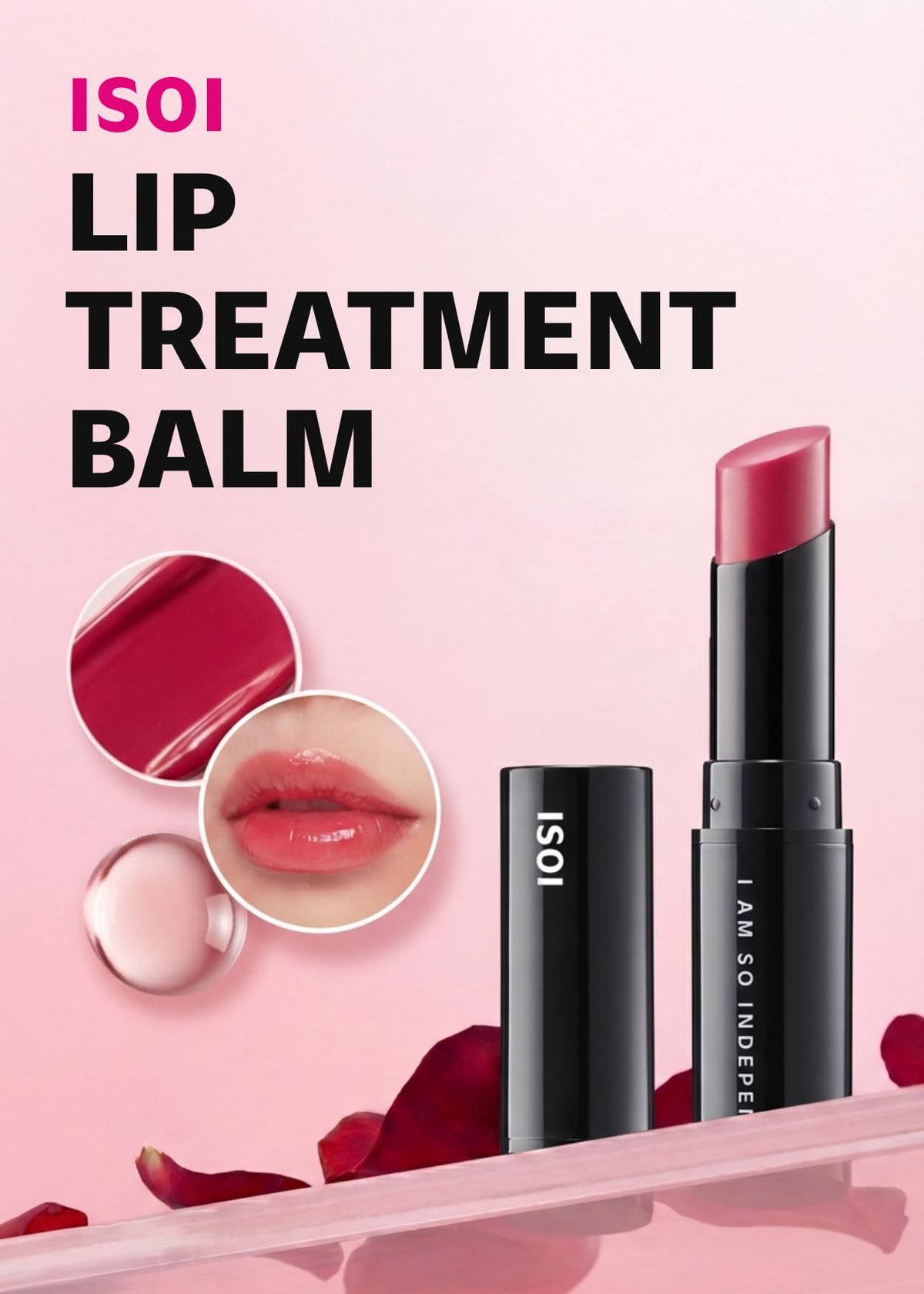 ISOI lip balm provides subtle berry-rose tint for a natural, fresh look.