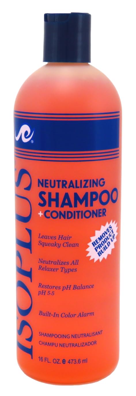 Isoplus Neutralizing Shampoo bottle back highlights ingredients and directions for confident at-home use.