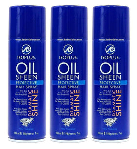 Isoplus Oil Sheen Hairspray 7 oz bottle front with a glossy finish highlight