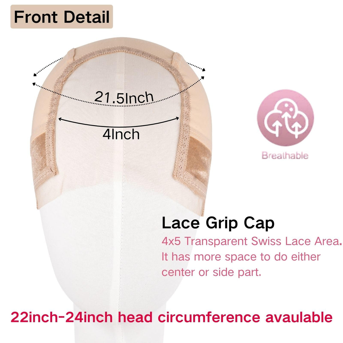 Isshin Beauty lace wig grip cap side view demonstrates stability during movement.