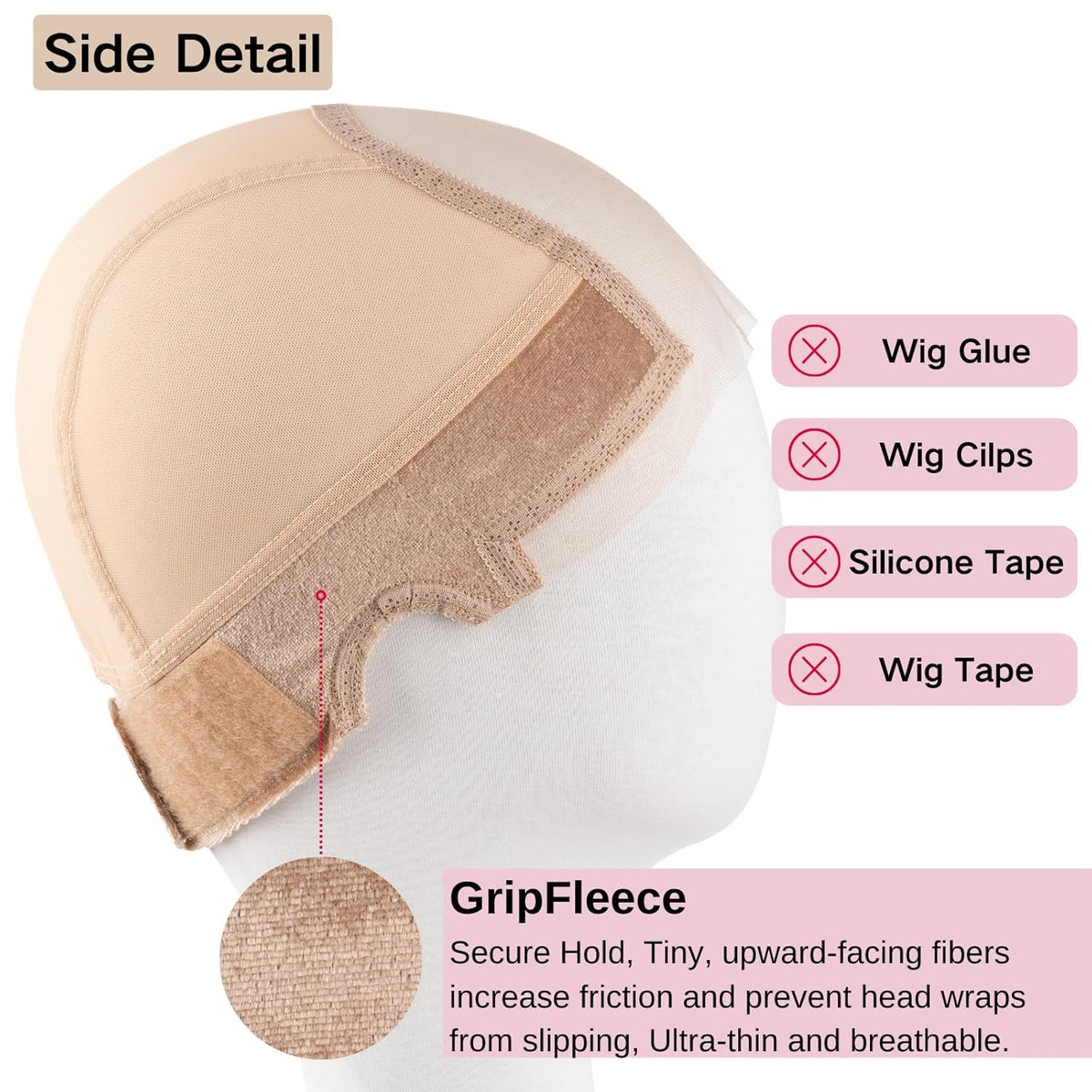 Isshin Beauty cap with glueless secure grip under wigs for a natural look.