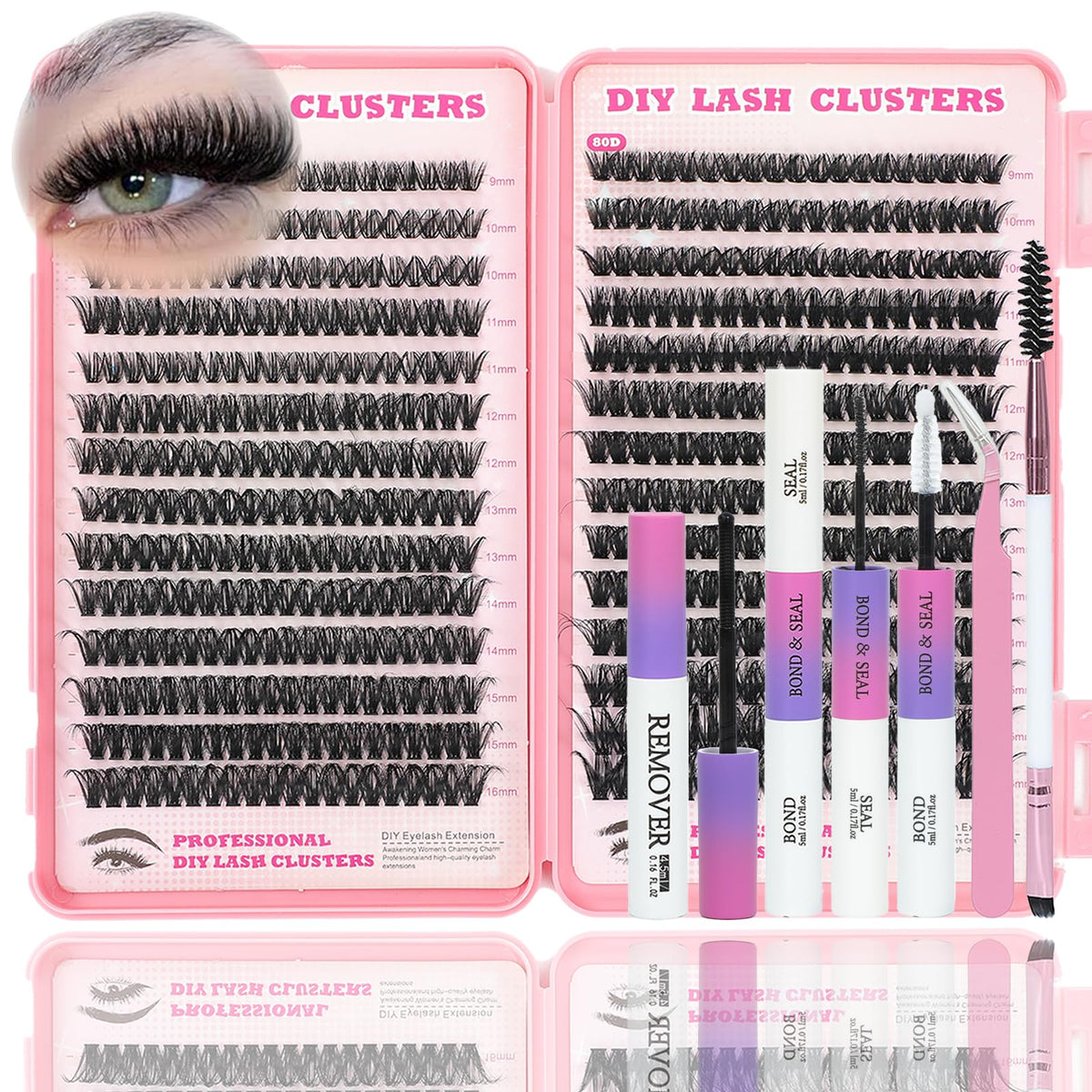 ISTGIFT Lash Clusters Kit packaging shows all contents for easy at-home lash DIY.