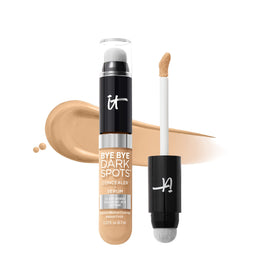 IT Cosmetics Bye Bye Dark Spots Concealer + Brightening Serum bottle highlights brightening and hydration.