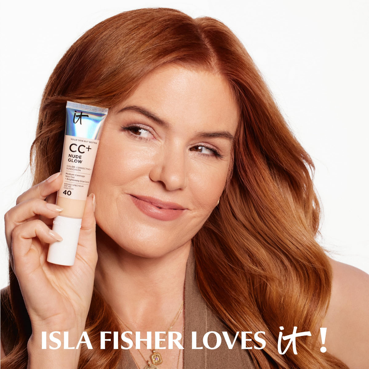 IT Cosmetics CC+ Nude Glow cream swirls on skin for a luminous finish