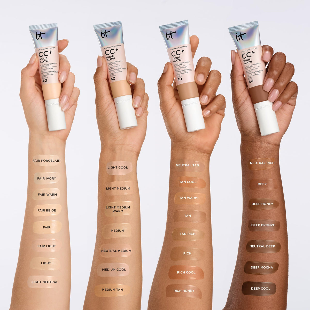 IT Cosmetics CC+ Nude Glow skin-tone veil blending naturally on light skin