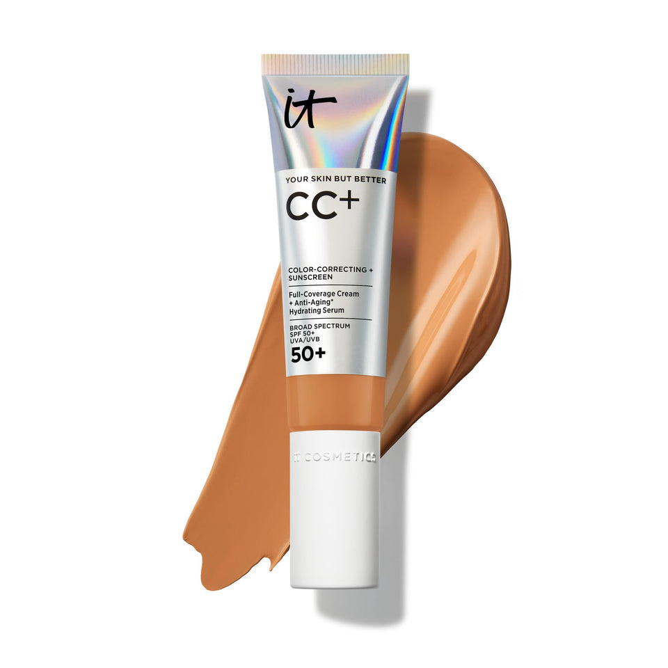IT Cosmetics CC+ Cream Rich Honey bottle showing natural full coverage with SPF 50+.