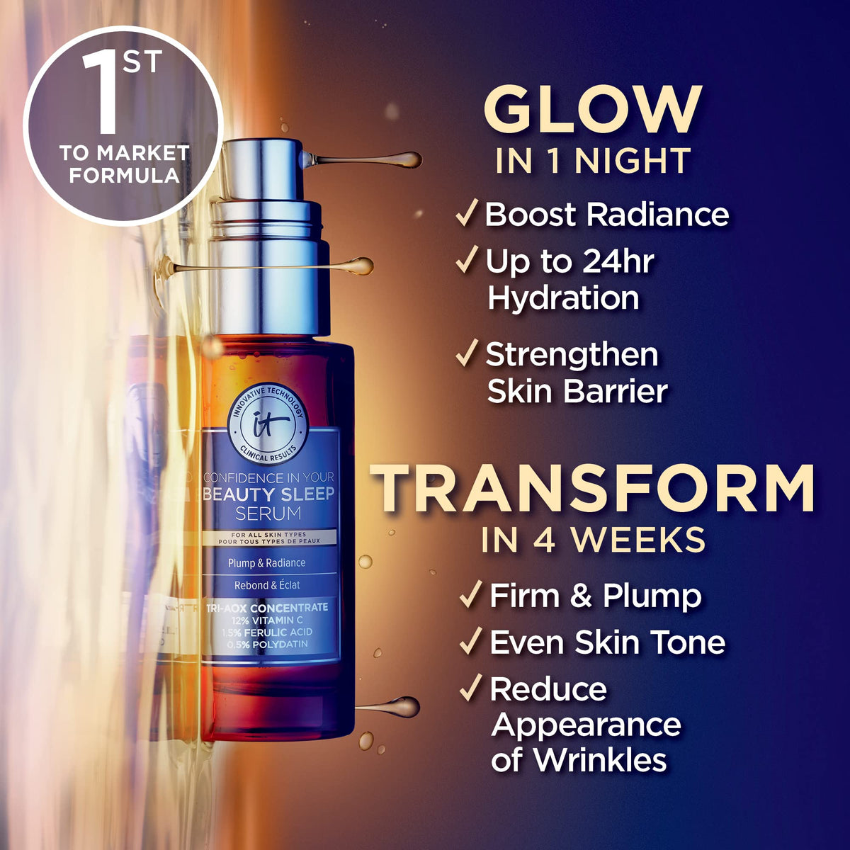 Applying IT Cosmetics Confidence in Your Beauty Sleep serum on the face for even coverage