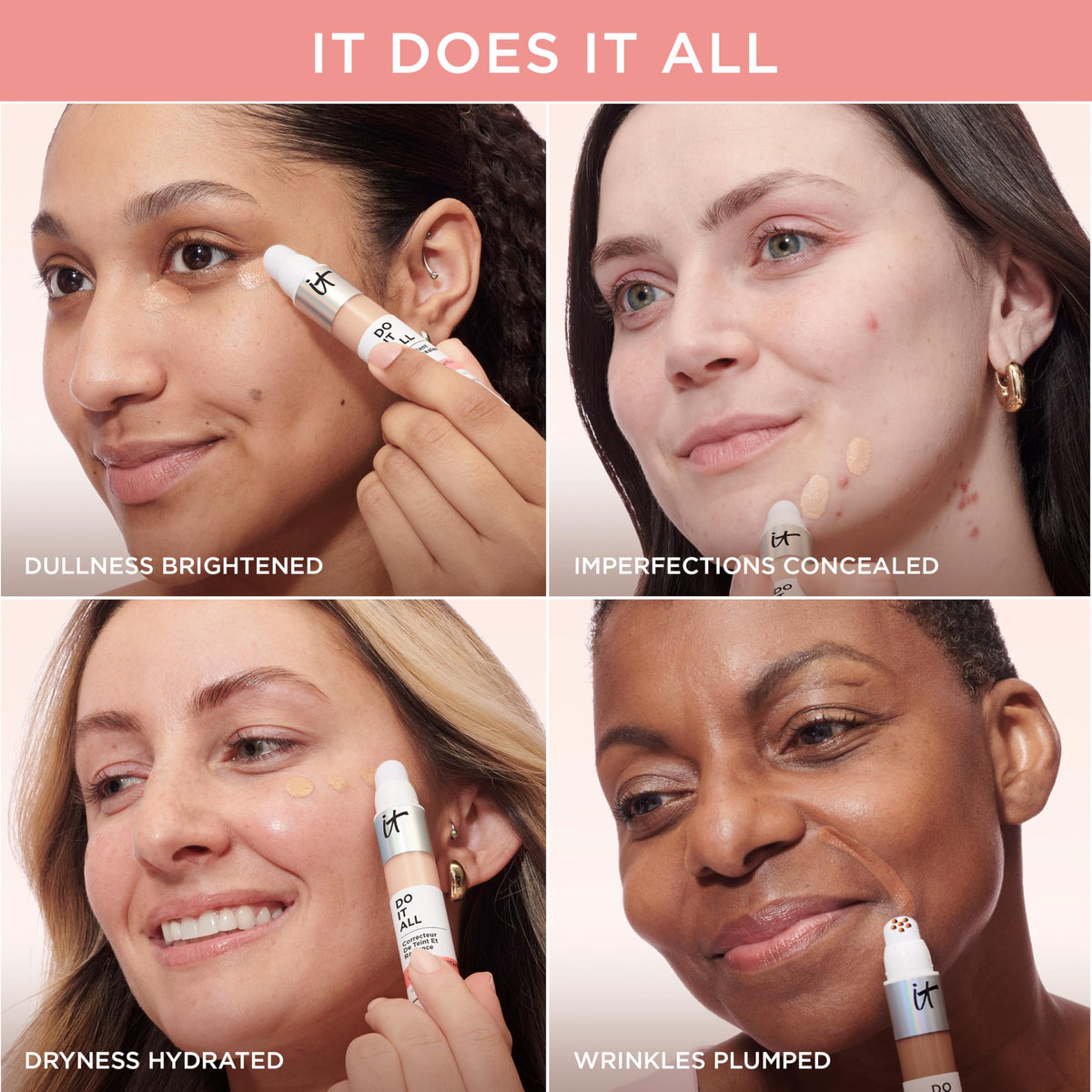 IT Cosmetics Do It All Radiant Concealer soft-focus powders aiding creaseless wear