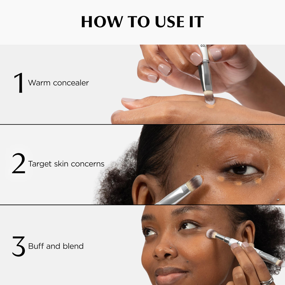 IT Cosmetics Heavenly Luxe Dual Airbrush Concealer Brush #2 under-eye end creates seamless blending.